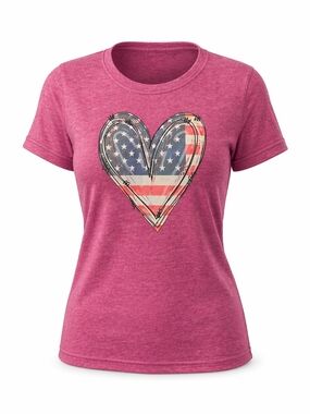 USA Flag Heart Graphic T-Shirt Women’s Size Medium Pink Patriotic Tee Casual
